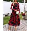 MEROKEETY Women’s Fall Wedding Guest Cocktail Long Sleeve Floral Maxi Dress | 2026 Winter, Crewneck, High Waist, A Line Flowy, Pleated, Lined, Party, Baby Shower, Elegant Formal Long Dress, with Pockets(Black Red)