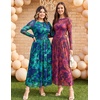 MEROKEETY Women’s Fall Wedding Guest Cocktail Long Sleeve Floral Maxi Dress | 2026 Winter, Crewneck, High Waist, A Line Flowy, Pleated, Lined, Party, Baby Shower, Elegant Formal Long Dress, with Pockets(Plum)