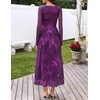 MEROKEETY Women’s Fall Wedding Guest Cocktail Long Sleeve Floral Maxi Dress | 2026 Winter, Crewneck, High Waist, A Line Flowy, Pleated, Lined, Party, Baby Shower, Elegant Formal Long Dress, with Pockets(Purple)
