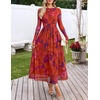 MEROKEETY Women’s Fall Wedding Guest Cocktail Long Sleeve Floral Maxi Dress | 2026 Winter, Crewneck, High Waist, A Line Flowy, Pleated, Lined, Party, Baby Shower, Elegant Formal Long Dress, with Pockets(Red)