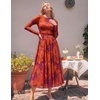 MEROKEETY Women’s Fall Wedding Guest Cocktail Long Sleeve Floral Maxi Dress | 2026 Winter, Crewneck, High Waist, A Line Flowy, Pleated, Lined, Party, Baby Shower, Elegant Formal Long Dress, with Pockets(Red)