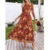 MEROKEETY Women’s Fall Wedding Guest Cocktail Long Sleeve Floral Maxi Dress | 2026 Winter, Crewneck, High Waist, A Line Flowy, Pleated, Lined, Party, Baby Shower, Elegant Formal Long Dress, with Pockets(Brown Floral)