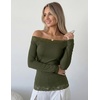 MEROKEETY Women’s Off The Shoulder Long Sleeve Lace Tops | 2026 Fall Fashion Shirt, Slim Fit, Cute Going Out Y2K Blouses, Floral Lace Tops, Solid Color Lightweight Knit Tee(Army)