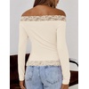 MEROKEETY Women’s Off The Shoulder Long Sleeve Lace Tops | 2026 Fall Fashion Shirt, Slim Fit, Cute Going Out Y2K Blouses, Floral Lace Tops, Solid Color Lightweight Knit Tee(Apricot)
