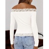 MEROKEETY Women’s Off The Shoulder Long Sleeve Lace Tops | 2026 Fall Fashion Shirt, Slim Fit, Cute Going Out Y2K Blouses, Floral Lace Tops, Solid Color Lightweight Knit Tee(White)