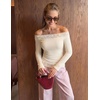 MEROKEETY Women’s Off The Shoulder Long Sleeve Lace Tops | 2026 Fall Fashion Shirt, Slim Fit, Cute Going Out Y2K Blouses, Floral Lace Tops, Solid Color Lightweight Knit Tee(Apricot)
