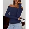 MEROKEETY Women’s Off The Shoulder Long Sleeve Lace Tops | 2026 Fall Fashion Shirt, Slim Fit, Cute Going Out Y2K Blouses, Floral Lace Tops, Solid Color Lightweight Knit Tee(Navy)