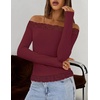MEROKEETY Women’s Off The Shoulder Long Sleeve Lace Tops | 2026 Fall Fashion Shirt, Slim Fit, Cute Going Out Y2K Blouses, Floral Lace Tops, Solid Color Lightweight Knit Tee(Wine)