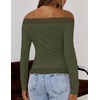 MEROKEETY Women’s Off The Shoulder Long Sleeve Lace Tops | 2026 Fall Fashion Shirt, Slim Fit, Cute Going Out Y2K Blouses, Floral Lace Tops, Solid Color Lightweight Knit Tee(Army)