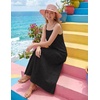 MEROKEETY Women’s Summer Maxi Dress Boho Spaghetti Straps Sundress | Sleeveless, Casual, Floral Lace Eyelet, Fully Lined, Flowy, A Line, Cute, Trendy, Long Dress for Beach Vacation, Travel(Black)