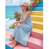 MEROKEETY Women’s Summer Maxi Dress Boho Spaghetti Straps Sundress | Sleeveless, Casual, Floral Lace Eyelet, Fully Lined, Flowy, A Line, Cute, Trendy, Long Dress for Beach Vacation, Travel(Blue)