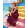 MEROKEETY Women’s Summer Maxi Dress Boho Spaghetti Straps Sundress | Sleeveless, Casual, Floral Lace Eyelet, Fully Lined, Flowy, A Line, Cute, Trendy, Long Dress for Beach Vacation, Travel(Wine)