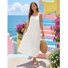 MEROKEETY Women’s Summer Maxi Dress Boho Spaghetti Straps Sundress | Sleeveless, Casual, Floral Lace Eyelet, Fully Lined, Flowy, A Line, Cute, Trendy, Long Dress for Beach Vacation, Travel(White)