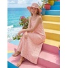 MEROKEETY Women’s Summer Maxi Dress Boho Spaghetti Straps Sundress | Sleeveless, Casual, Floral Lace Eyelet, Fully Lined, Flowy, A Line, Cute, Trendy, Long Dress for Beach Vacation, Travel(Pink)