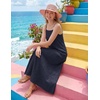 MEROKEETY Women’s Summer Maxi Dress Boho Spaghetti Straps Sundress | Sleeveless, Casual, Floral Lace Eyelet, Fully Lined, Flowy, A Line, Cute, Trendy, Long Dress for Beach Vacation, Travel(Navy)