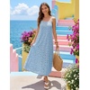 MEROKEETY Women’s Summer Maxi Dress Boho Spaghetti Straps Sundress | Sleeveless, Casual, Floral Lace Eyelet, Fully Lined, Flowy, A Line, Cute, Trendy, Long Dress for Beach Vacation, Travel(Blue)