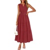 MEROKEETY Summer Casual Sleeveless V Neck Midi Maxi Cotton Dress Women 2026 | Shirred Waist, Eyelets, Tiered, Lined, with Pockets, Boho, Semi Formal, Modest, Vacation, Bridal Shower, Church, Long Dresses(Red)