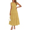 MEROKEETY Summer Casual Sleeveless V Neck Midi Maxi Cotton Dress Women 2026 | Shirred Waist, Eyelets, Tiered, Lined, with Pockets, Boho, Semi Formal, Modest, Vacation, Bridal Shower, Church, Long Dresses(Yellow)