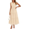 MEROKEETY Summer Casual Sleeveless V Neck Midi Maxi Cotton Dress Women 2026 | Shirred Waist, Eyelets, Tiered, Lined, with Pockets, Boho, Semi Formal, Modest, Vacation, Bridal Shower, Church, Long Dresses(Apricot)