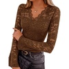 MEROKEETY Women Fall Lace Long Bell Sleeve Blouse V Neck Dressy Shirt Tops | 2026 Trendy, Fitted, Floral Jacquard, Mesh, Sheer Sleeves, Torso‑lined, Business Casual, Fashion Outfit, Winter Clothes(Brown)