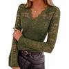 MEROKEETY Women Fall Lace Long Bell Sleeve Blouse V Neck Dressy Shirt Tops | 2026 Trendy, Fitted, Floral Jacquard, Mesh, Sheer Sleeves, Torso‑lined, Business Casual, Fashion Outfit, Winter Clothes(Green)