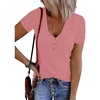 MEROKEETY Womens 2026 Summer Short Sleeve Tops Casual T Shirts | V Neck, Ribbed Knit, Henley, Button Down, Trendy Fashion Basic Tee Shirts Blouses, Going Out Outfits Clothes(Darkpink)