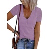 MEROKEETY Womens 2026 Summer Short Sleeve Tops Casual T Shirts | V Neck, Ribbed Knit, Henley, Button Down, Trendy Fashion Basic Tee Shirts Blouses, Going Out Outfits Clothes(Lavender)