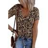MEROKEETY Womens 2026 Summer Short Sleeve Tops Casual T Shirts | V Neck, Ribbed Knit, Henley, Button Down, Trendy Fashion Basic Tee Shirts Blouses, Going Out Outfits Clothes(Leopard)