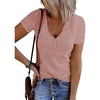 MEROKEETY Womens 2026 Summer Short Sleeve Tops Casual T Shirts | V Neck, Ribbed Knit, Henley, Button Down, Trendy Fashion Basic Tee Shirts Blouses, Going Out Outfits Clothes(Pink)
