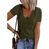 MEROKEETY Womens 2026 Summer Short Sleeve Tops Casual T Shirts | V Neck, Ribbed Knit, Henley, Button Down, Trendy Fashion Basic Tee Shirts Blouses, Going Out Outfits Clothes(Armygreen)