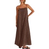 MEROKEETY Women’s Summer Maxi Dress Boho Spaghetti Straps Sundress | Sleeveless, Casual, Floral Lace Eyelet, Fully Lined, Flowy, A Line, Cute, Trendy, Long Dress for Beach Vacation, Travel(Brown)