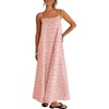 MEROKEETY Women’s Summer Maxi Dress Boho Spaghetti Straps Sundress | Sleeveless, Casual, Floral Lace Eyelet, Fully Lined, Flowy, A Line, Cute, Trendy, Long Dress for Beach Vacation, Travel(Pink)