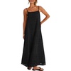 MEROKEETY Women’s Summer Maxi Dress Boho Spaghetti Straps Sundress | Sleeveless, Casual, Floral Lace Eyelet, Fully Lined, Flowy, A Line, Cute, Trendy, Long Dress for Beach Vacation, Travel(Black)