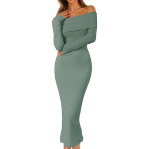 MEROKEETY Women’s Fall Off Shoulder Long Sleeve Bodycon Midi Sweater Dress | 2026, Winter, Formal, Engagement, Sexy, Date Night, Baby Shower, Maternity, Bridal Shower, Wedding, Holiday Party Dresses(Dustygreen)