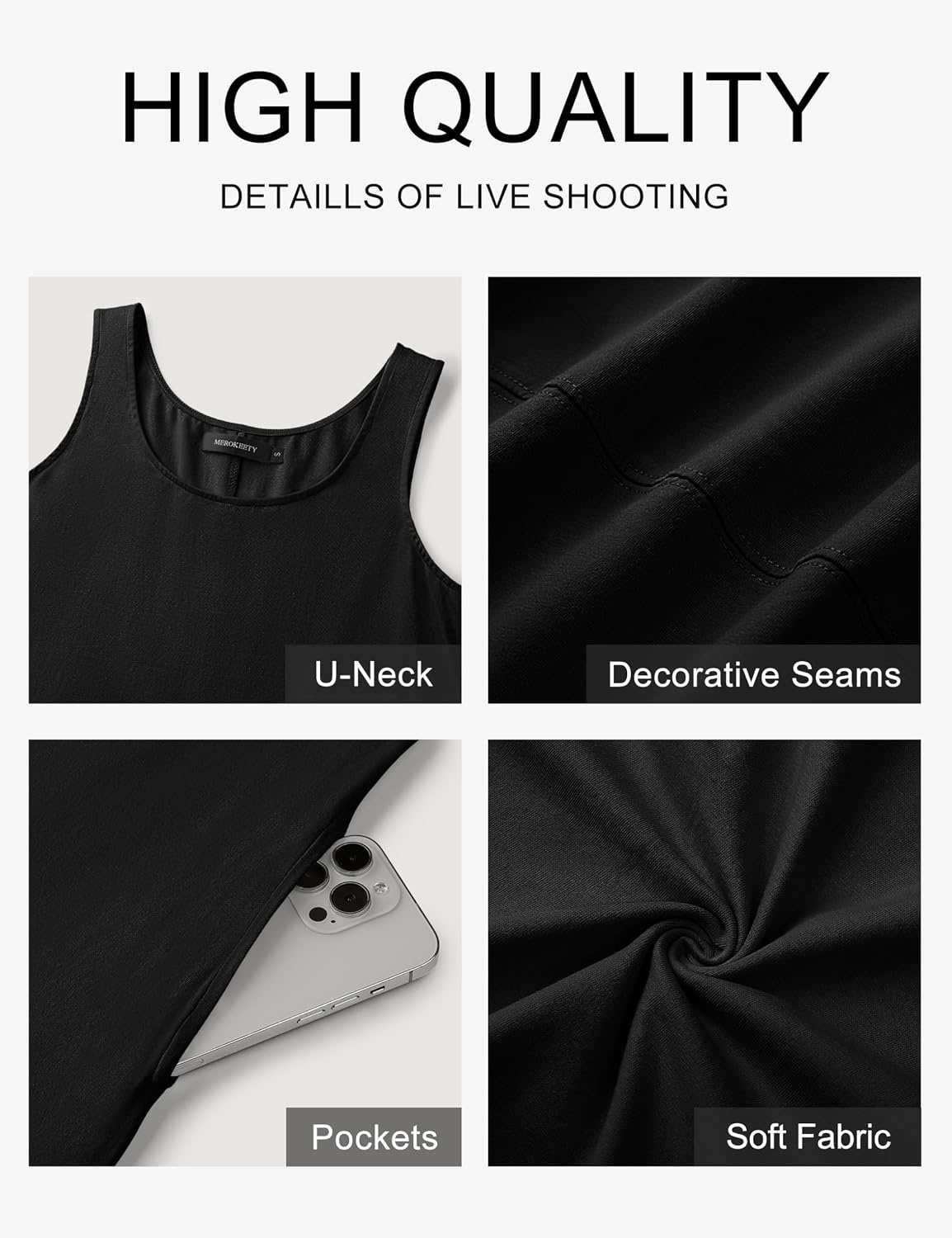 image:imageMEROKEETY Womens Summer Sleeveless Maxi Dress Beach Sundress Casual Scoop Neck Tank Dress Cotton Boho Vacation Loose Fit Side Pockets ALine Floral Long Dress Spring OutfitsBlack