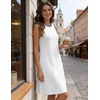MEROKEETY Womens Casual Summer Sleeveless Tank Contrast Sun Dress 2026 | Knee Length, Rayon, Jersey, Soft, Beach, Vacation, Striped Trim, Crewneck, Petite, Short Shift Dresses, Swing Sundresses(Newwhite)