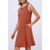 MEROKEETY Womens Casual Summer Sleeveless Tank Contrast Sun Dress 2026 | Knee Length, Rayon, Jersey, Soft, Beach, Vacation, Striped Trim, Crewneck, Petite, Short Shift Dresses, Swing Sundresses(Caramel)