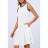 MEROKEETY Womens Casual Summer Sleeveless Tank Contrast Sun Dress 2026 | Knee Length, Rayon, Jersey, Soft, Beach, Vacation, Striped Trim, Crewneck, Petite, Short Shift Dresses, Swing Sundresses(Newwhite)