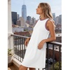 MEROKEETY Womens Casual Summer Sleeveless Tank Contrast Sun Dress 2026 | Knee Length, Rayon, Jersey, Soft, Beach, Vacation, Striped Trim, Crewneck, Petite, Short Shift Dresses, Swing Sundresses(White)