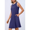 MEROKEETY Womens Casual Summer Sleeveless Tank Contrast Sun Dress 2026 | Knee Length, Rayon, Jersey, Soft, Beach, Vacation, Striped Trim, Crewneck, Petite, Short Shift Dresses, Swing Sundresses(Navy)