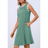 MEROKEETY Womens Casual Summer Sleeveless Tank Contrast Sun Dress 2026 | Knee Length, Rayon, Jersey, Soft, Beach, Vacation, Striped Trim, Crewneck, Petite, Short Shift Dresses, Swing Sundresses(Sage)