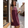 MEROKEETY Womens Casual Summer Sleeveless Tank Contrast Sun Dress 2026 | Knee Length, Rayon, Jersey, Soft, Beach, Vacation, Striped Trim, Crewneck, Petite, Short Shift Dresses, Swing Sundresses(Wine)