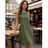 MEROKEETY Womens Casual Summer Sleeveless Tank Contrast Sun Dress 2026 | Knee Length, Rayon, Jersey, Soft, Beach, Vacation, Striped Trim, Crewneck, Petite, Short Shift Dresses, Swing Sundresses(Armygreen)