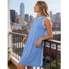 MEROKEETY Womens Casual Summer Sleeveless Tank Contrast Sun Dress 2026 | Knee Length, Rayon, Jersey, Soft, Beach, Vacation, Striped Trim, Crewneck, Petite, Short Shift Dresses, Swing Sundresses(Lightblue)