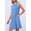 MEROKEETY Womens Casual Summer Sleeveless Tank Contrast Sun Dress 2026 | Knee Length, Rayon, Jersey, Soft, Beach, Vacation, Striped Trim, Crewneck, Petite, Short Shift Dresses, Swing Sundresses(Lightblue)