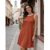 MEROKEETY Womens Casual Summer Sleeveless Tank Contrast Sun Dress 2026 | Knee Length, Rayon, Jersey, Soft, Beach, Vacation, Striped Trim, Crewneck, Petite, Short Shift Dresses, Swing Sundresses(Caramel)