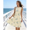 MEROKEETY Womens Casual Summer Sleeveless Tank Contrast Sun Dress 2026 | Knee Length, Rayon, Jersey, Soft, Beach, Vacation, Striped Trim, Crewneck, Petite, Short Shift Dresses, Swing Sundresses(Floral1)