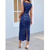 MEROKEETY Women’s Floral Wedding Guest Bridal Shower Dress | Sleeveless, 2026 Summer Maxi Dress, Mesh, Bodycon, Lined, Mermaid, Formal Elegant, Prom, Baby Shower, Cocktail Party Dress(Navy)