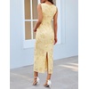 MEROKEETY Women’s Floral Wedding Guest Bridal Shower Dress | Sleeveless, 2026 Summer Maxi Dress, Mesh, Bodycon, Lined, Mermaid, Formal Elegant, Prom, Baby Shower, Cocktail Party Dress(Yellow)