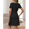 MEROKEETY Women’s Summer Business Casual Work Office Mini Dress | Short Sleeve, Bodycon A Line, Mini Dress, Decorative Faux Pockets, Metal Buckle Belt, Elegant Classy, Cocktail, Graduation(Black)